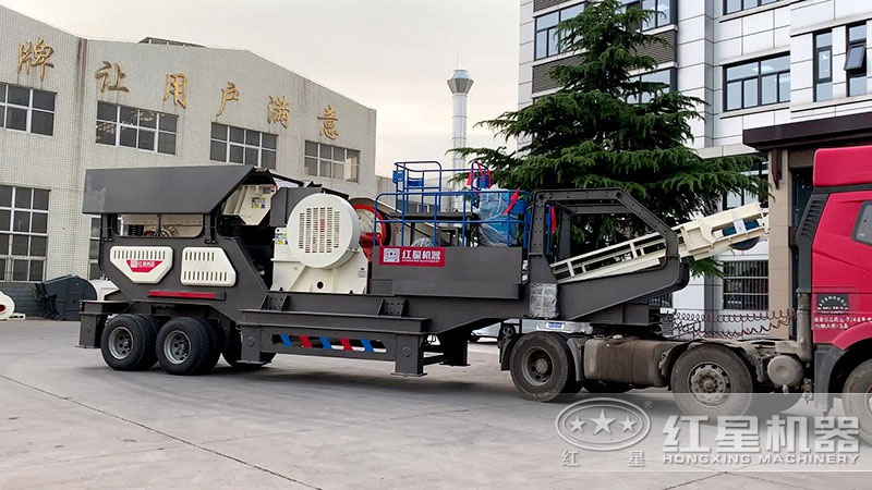 掛上車頭即可移動的輪胎移動石子加工機(jī)器